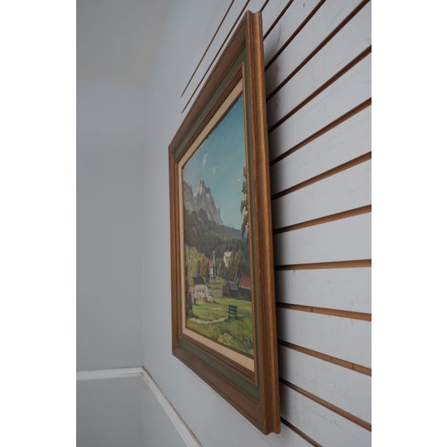 Age: Approx: 60 Years Old Details: Vibrant Colors & Details Mountain Countryside Scene Gold & Green Finish Frame...