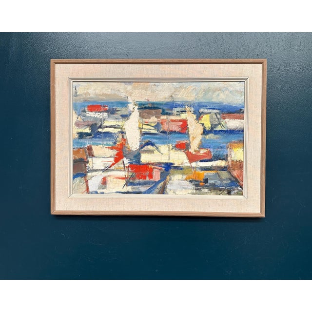 Abstract Harbour Motif, 1950s, Oil on Canvas, Framed For Sale - Image 16 of 16