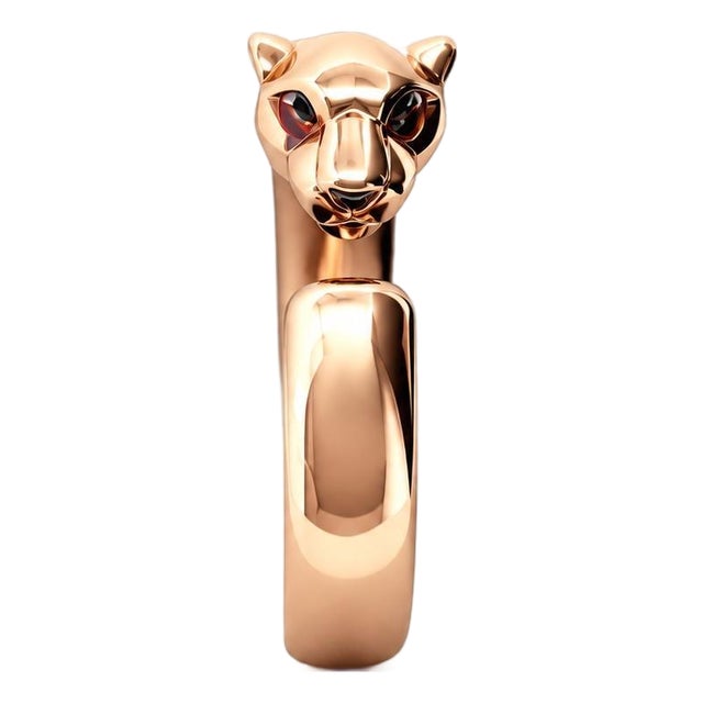 Cartier Panthère De Cartier 18k Rose Gold Panther Cuff Ring With Emerald Eyes, Size 6.5 For Sale