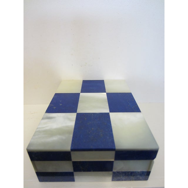 Lapis Lazuli Intarsia Mother of Pearl Vintage Jewelry Box For Sale In Los Angeles - Image 6 of 14