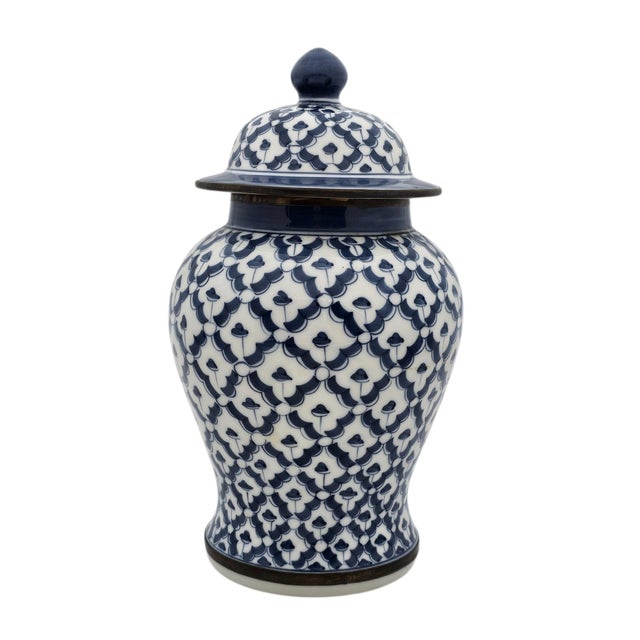 Ceramic Blue White Ginger Jar Attributed Maitland Smith Handpainted 8.75" For Sale - Image 7 of 13