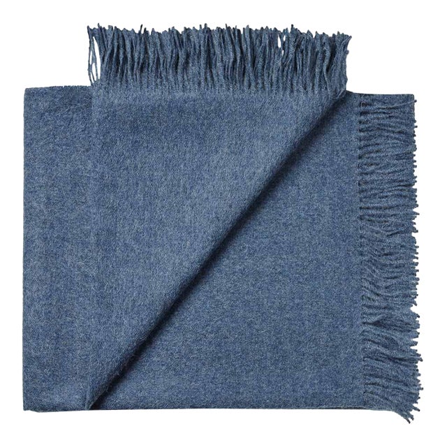Solid Baby Alpaca Wrap / Throw - Blue Denim For Sale