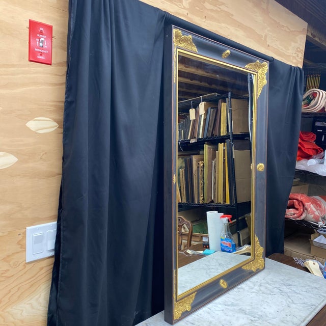 Elegant French Empire Ebony Black and Gold Carved Giltwood and Gilt Gesso Mirror For Sale In Portland, ME - Image 6 of 7