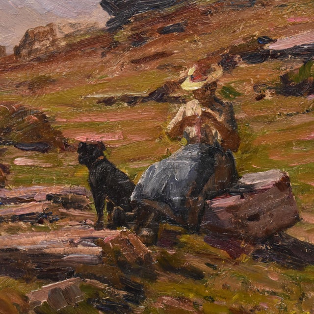 Clovis Frédérick Terraire, Landscape with Young Shepherdess, 20th Century, Oil Painting on Canvas, Framed For Sale - Image 5 of 11