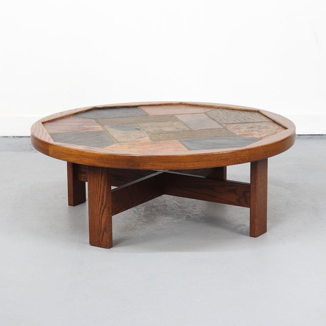 Large Brutalist Round Coffee Table with Tiles, 1970s For Sale - Image 6 of 10