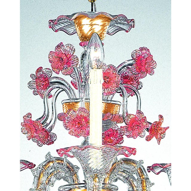 Ca Rezzonico Venetian Chandelier in Transparent and Pink Floral Murano Glass by Simoeng for Simoeng For Sale - Image 4 of 7