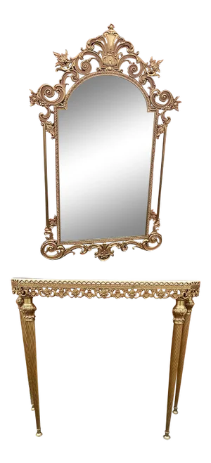Vintage Italian Brass Console and Mirror - 2 Pieces