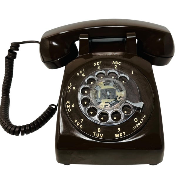 Mid-Century Modern Vintage Comdial Model 500d Rotary Phone (1984) | Classic Retro Brown Desk Telephone | Tested & Working Mid-Century Decor For Sale - Image 3 of 14