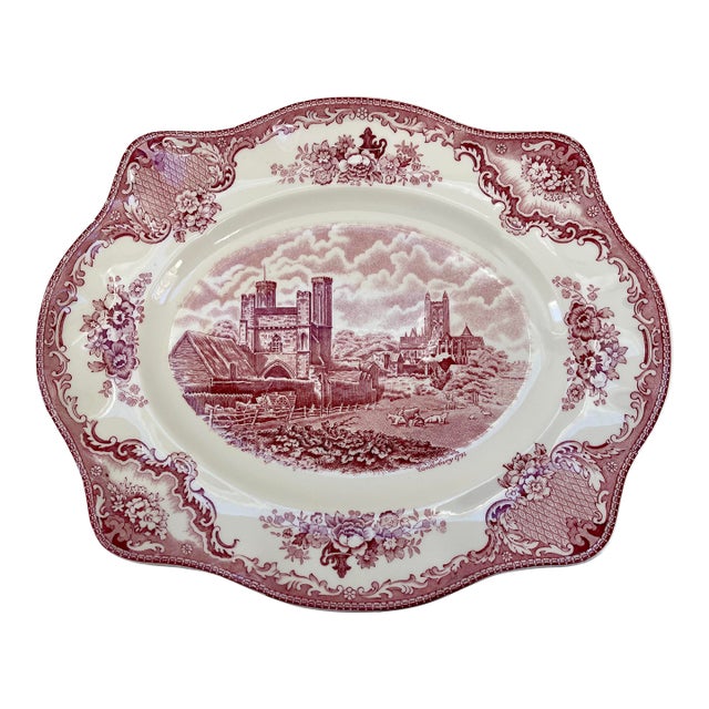 Vintage English Pink Old Britain Castles Johnson Brothers Serving Platter For Sale