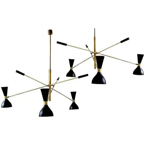 Metal Black and Brass Adjustable Three-Arm Triennale Style Chandelier For Sale - Image 7 of 7