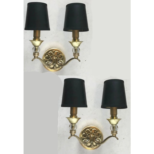 Metal 1950s Mid-Century Modern Maison Lunel Brass and Glass Sconces - a Pair For Sale - Image 7 of 7