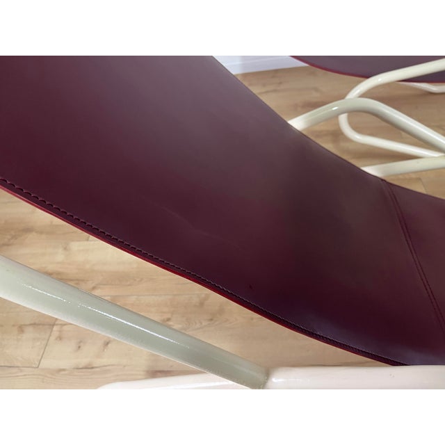 Metal Set of Italian Painted Iron and Leather Deckchairs, 1950s For Sale - Image 7 of 9