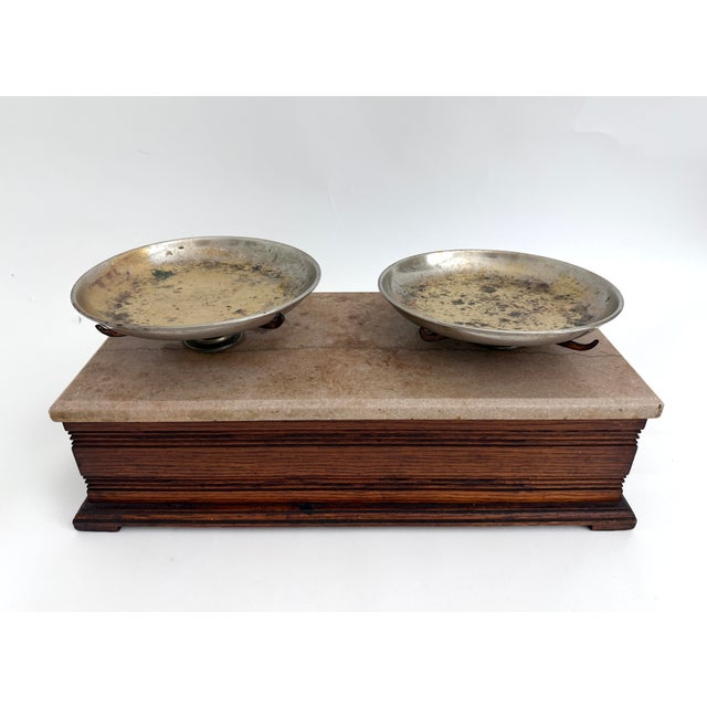 Late 19th C Apothecary Balance Scale Oak and Marble For Sale - Image 10 of 12