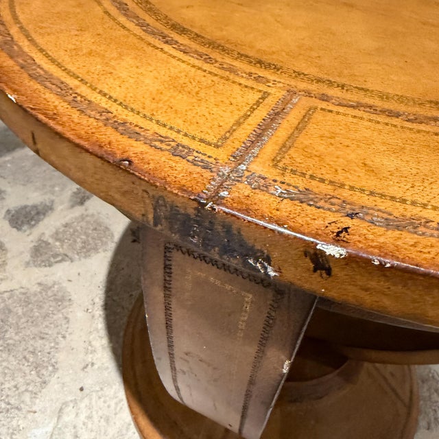 Animal Skin Round Leather Embossed Side Table Attributed Maitland Smith Art Deco Neoclassical For Sale - Image 7 of 15