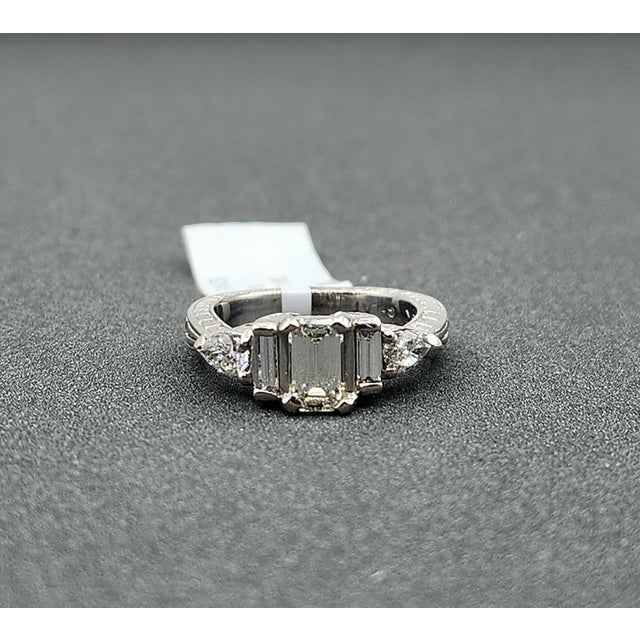 Metal 1.25 Ct Emerald Cut Diamond Ring Size 4.5 For Sale - Image 7 of 10