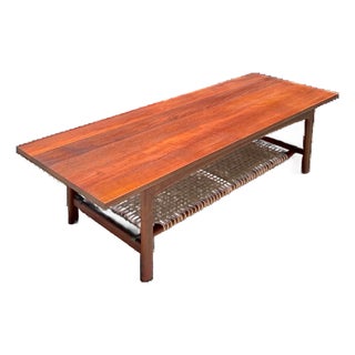Vintage Swedish Dux Woven Leather and Teak Coffee Table For Sale