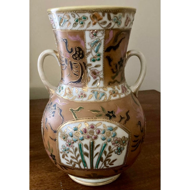 Ceramic Antique Hand Painted Satsuma Ware Porcelain Moriage Vase Gold Gilding 1891-1921 For Sale - Image 7 of 9