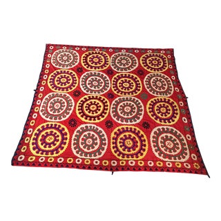 Vintage Uzbek Suzani Hand Crocheted Wall Hanging For Sale