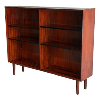 Rosewood Bookcase Small Open Double Column Shelving Unit Made in Denmark 1960s For Sale