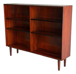 Rosewood Bookcase Small Open Double Column Shelving Unit Made in Denmark 1960s