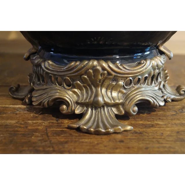 Metal 1900s Louis XV Style Bronze Mounted Black Glass Bowl For Sale - Image 7 of 8