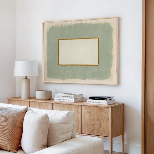 Contemporary Minimalist Neutral Sage Green Art Print, Emily Keating Snyder, 30 X 38 Print in Wood Frame For Sale - Image 3 of 4
