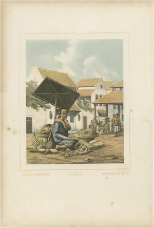 Auguste van Pers, Illustration of a Javanese Woman Selling Fruit in Indonesia, 1850, Print