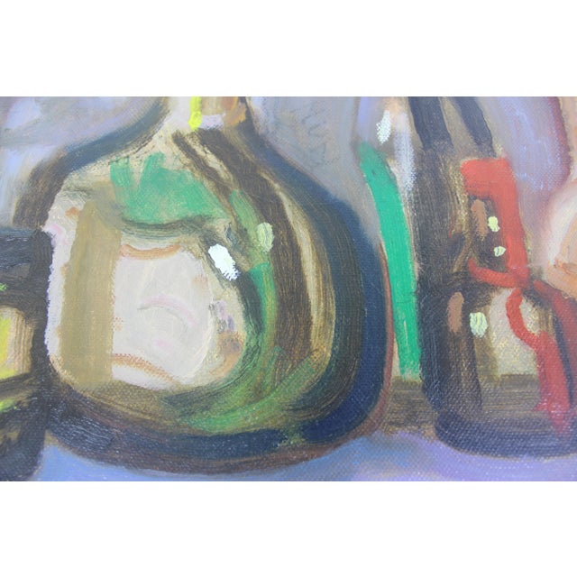 Textile “Bottles After the Party” Vintage Oil Painting Signed by Artist Paul Schleusner For Sale - Image 7 of 10