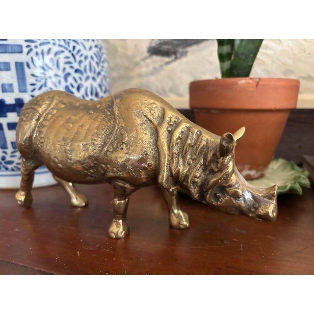 Metal Late 20th Century Sculptural Brass Rhino Figurine For Sale - Image 7 of 10