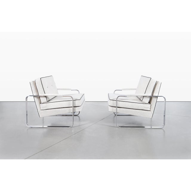 Milo Baughman Vintage Boucle and Chrome Lounge Chairs Attributed to Milo Baughman- Set of 2 For Sale - Image 4 of 13