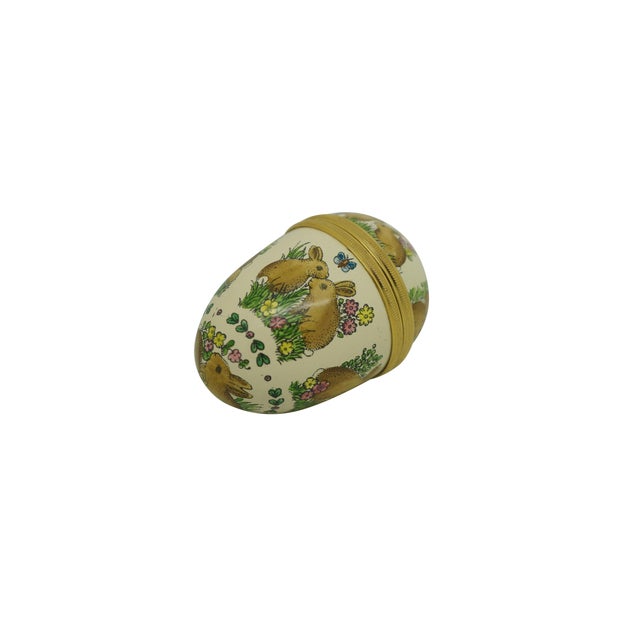 English Halcyon Days Enamels England Easter Bunny Rabbit Egg Trinket Pill Box 2" For Sale - Image 3 of 12