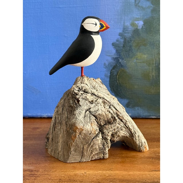 Realism Carved Puffin Bird on Driftwood, Signed For Sale - Image 3 of 6