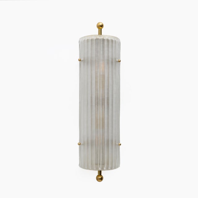 Pair of Murano Glass and Brass Flush Mount Sconces with Art Deco Inspired Bezel, Timeless yet Elegant. Perfect for...