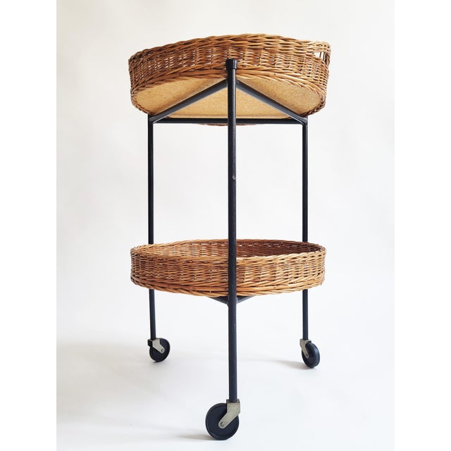 Brown Rattan and Lacquered Iron Bar Trolley, Austria, 1950s For Sale - Image 8 of 14