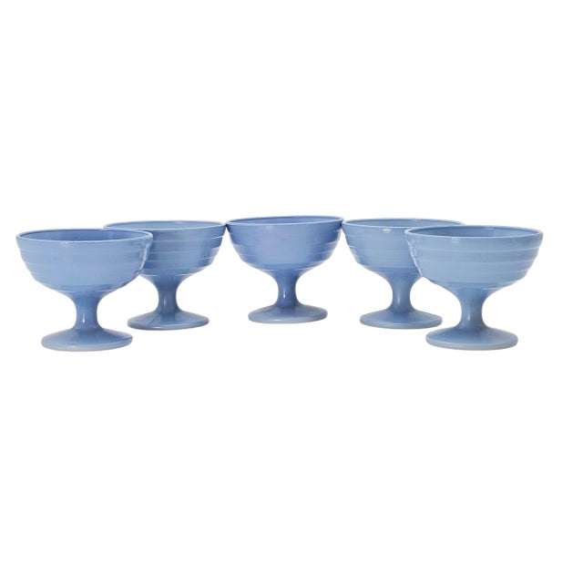 Glass Hazel Atlas Moderntone Platonite Blue Sherbet Bowls, Set of 5 (1930s–40s) For Sale - Image 7 of 10