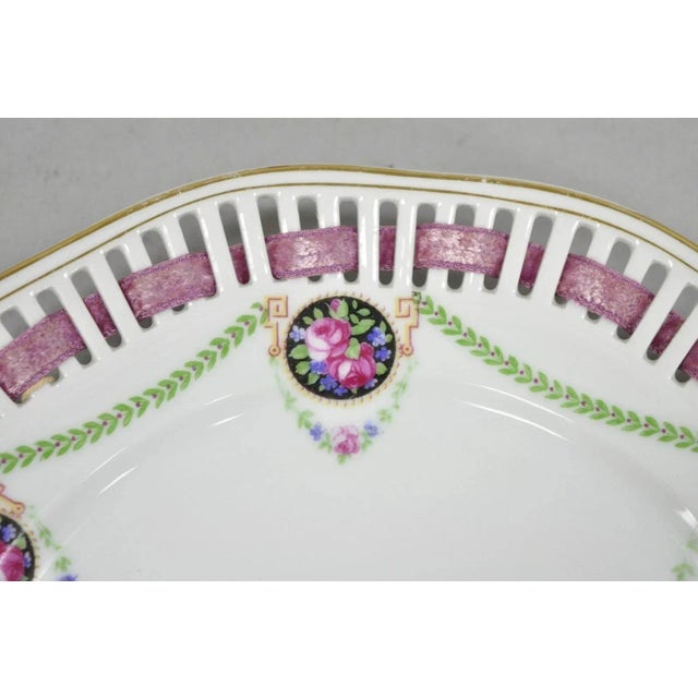 Victorian Early 20th Century Schumann Bavaria Germany Victorian Reticulated Floral Roses Plates - 6 PCS For Sale - Image 3 of 11