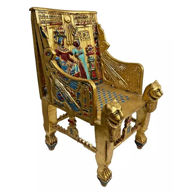 Mini King Tut Throne Replica – Handmade Egyptian Collectible Figurine Chair Decor For Sale - Image 11 of 11