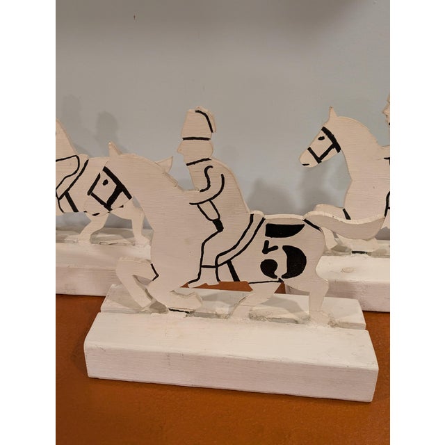 Wood Vintage Folk Art Equestrian Chic Wood Race Horse Sculpture Carnaval Fair Game Pieces - Set of 6 For Sale - Image 7 of 18