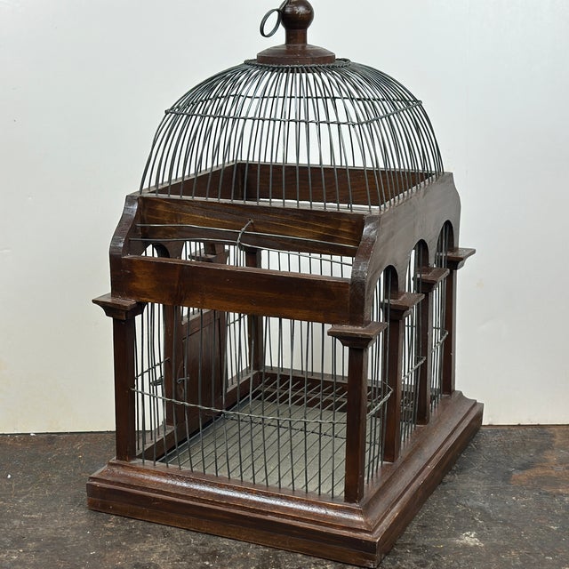 Brown Vintage Decorative Wood & Wire Domed Birdcage Bird Cage For Sale - Image 8 of 12