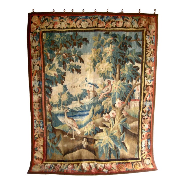 Aubusson Verdure Tapestry Birds and Cheery Trees Circa 17 Hundreds For Sale