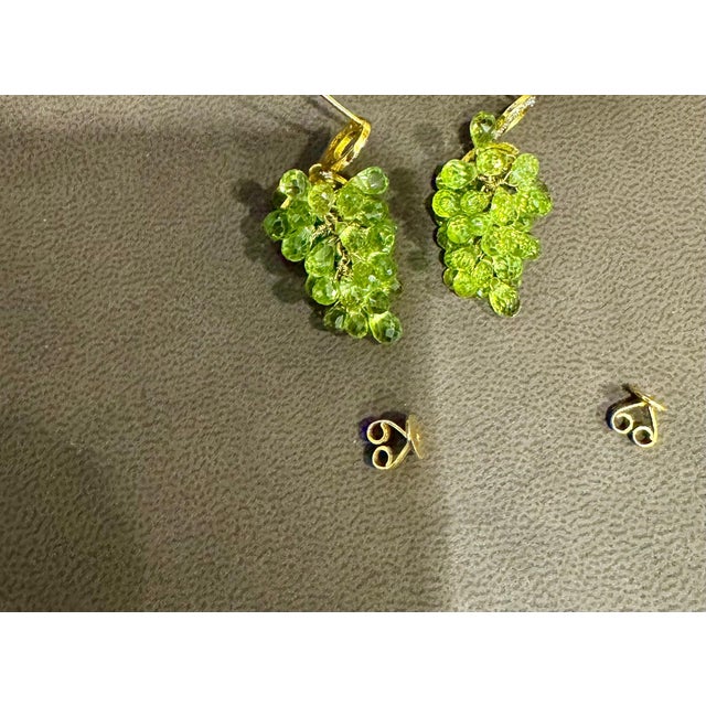 Natural Peridot Briolette and Diamond Hanging Earrings 18 Karat Yellow Gold For Sale - Image 4 of 18