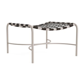 Brown Jordan Kantan Aluminum Vinyl Ottoman, Dove frame with Coffee fabric For Sale
