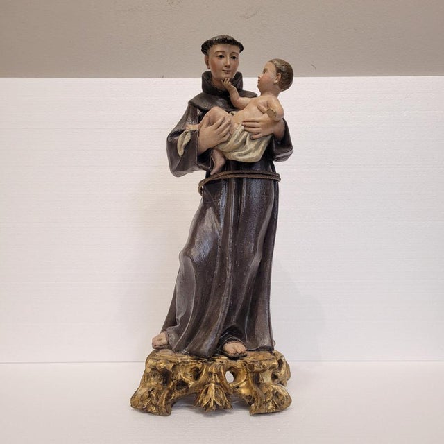 Spanish School Artist, Sculpture of Saint Anthony of Padua with the Child, Late 18th Century, Wood For Sale - Image 4 of 18