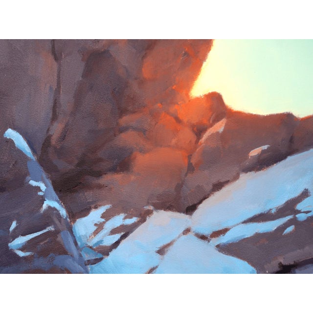 Sudden Drop in Temperature by Judd Mercer | Oil On Panel Rocky landscape with snow and sunset light. For Sale - Image 4 of 5