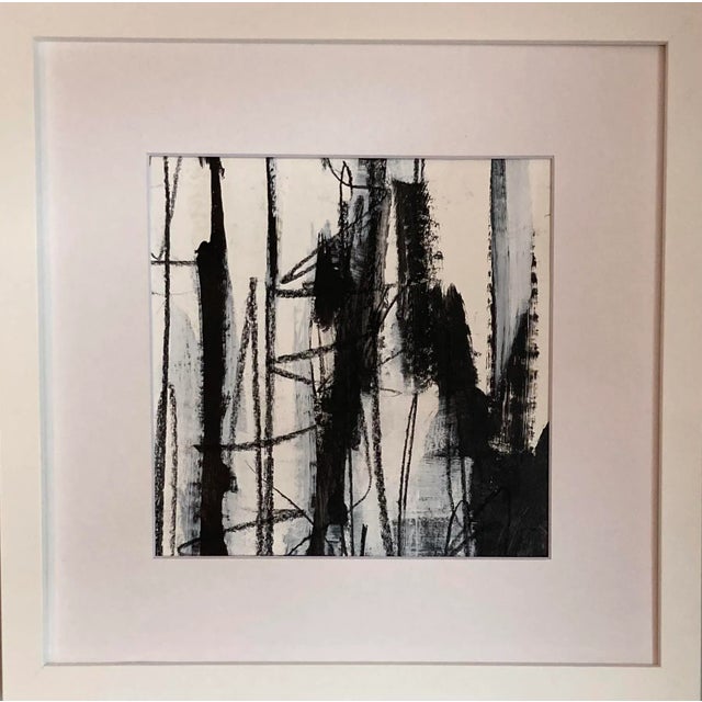 Original black and white painting. Ink, acrylic and pastel on paper. Signed and framed.