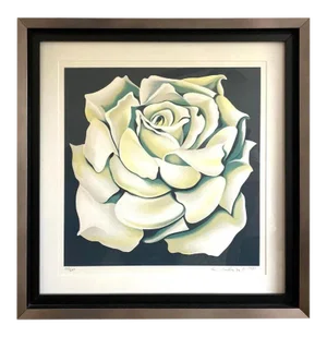 Lowell Nesbitt White Rose Limited Edition Lithograph in Custom Frame, Circa 1981