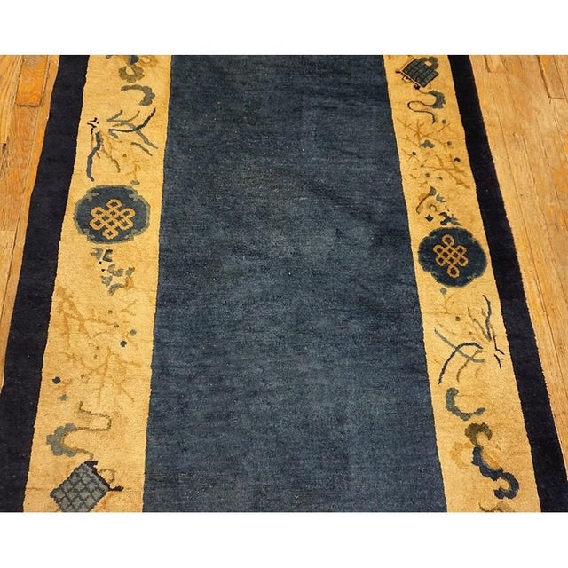 Navy Blue 1920s Antique Blue Open Field Geometric Chinese Peking Handknotted Runner Rug For Sale - Image 8 of 9