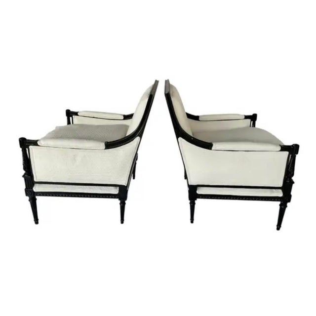 French Louis XVI Marquis Bergère À La Reine Salon Armchairs, a Pair For Sale - Image 4 of 13