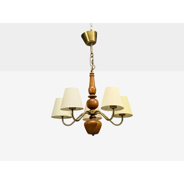 Mid-Century Modern Hans Bergström Attr., Pendant Light, Brass, Wood, Sweden, 1920s For Sale - Image 3 of 9