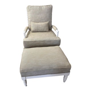Jenny Lind Style Spool Chair and Matching Ottoman in White For Sale